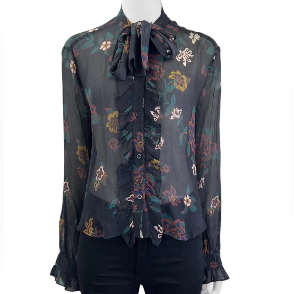 Floral Sheer Blouse with Ruffle Detail
